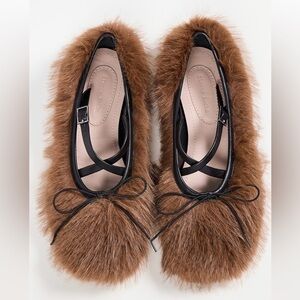 Simone Rocha Faux Fur Crisscross Ballerina Flats
